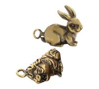 TEHAUX Lot de 2 Porte-Clés Vintage en Laiton Mini Animaux Pendentifs Lapin et Tigre Breloques pour Bijoux Paquet et Artisanat Charms Animaux Décoratifs Polyvalents