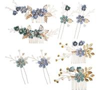 TEHAUX Lot de 2 set de Peignes à Cheveux Fleuris Bleu Clair Rose et Blanc Accessoires de Coiffure pour Mariage Fourchettes à Cheveux Vintage pour Femmes Décoration de Cérémonie