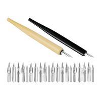 TEHAUX Lot de 2 Sets de Sets de Stylos à Dessin avec Plumage Interchangeables en Acier Inoxydable et Manches en Bois, Grip Confortable, pour Dessin de Bandes Dessinées et Croquis