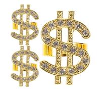 TEHAUX Lot de 3 Bagues Décoratives en Or Incrustées de Diamants Accessoires de Cinéma Télévision pour Fête Soirée Cosplay et Déguisement Anneaux de Signe Élégants