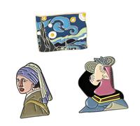 TEHAUX Lot de 3 Broches Peintes en Alliage Épingles d'Art Classique à Motif Célèbre Peinture à L'Huile Boucles de Col Élégantes pour Vêtements et Paquet Accessoire Peinture pour Fêtes