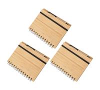 TEHAUX Lot de 3 Carnets à Spirale à Couverture en Bambou, 70 Pages Lignées, avec 3 Stylos, à Écriture Fluide, pour Bureau, Voyage ou Réunions