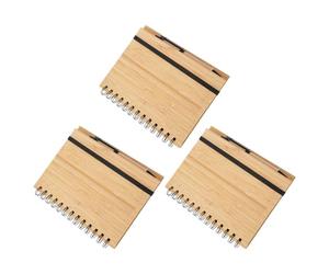 TEHAUX Lot de 3 Carnets à Spirale à Couverture en Bambou, 70 Pages Lignées, avec 3 Stylos, à Écriture Fluide, pour Bureau, Voyage ou Réunions