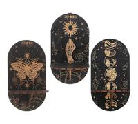 TEHAUX Lot de 3 Grandes étagères murales en Bois, Phase de Lune et Soleil, étagères d'exposition pour Cristaux, décoration Murale pour la Maison, Style bohème
