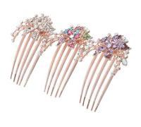 TEHAUX Lot de 3 Peignes à Cheveux Coréens en Cristal Motifs Floraux Accessoires de Coiffure Légers pour Filles Pinces Latérales Colorées Blanc Violet et Multicolore Mariage et