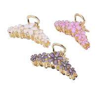 TEHAUX Lot de 3 Pinces à Cheveux Fleurie pour Femme en Alliage, Griffe à Cheveux Décorative Blanche, Violette et Grise, Accessoire Coiffure Pratique pour Shopping et Fêtes, Barrette