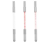 TEHAUX Lot de 3 Stylos à Sourcils à Double Tête Manche en Cristal Outils Manuels pour Tatouage et Broderie des Sourcils Couleurs Assorties Stylo Manuel Brodé Professionnel pour