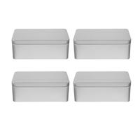 TEHAUX Lot de 4 Boîtes Rectangulaires en Fer-Blanc Argenté 18X98X65 CM Couvercle Boîtes à Bonbons Vides Polyvalentes pour Biscuits Fournitures de Bureau et Porte-Clés
