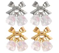 TEHAUX Lot de 4 Clous d'Ongles de Noël Transparents Cloches en Cristal Perles Décoratives Dorées et Argentées Accessoires Nail Art Festifs pour Décoration Ongles et DIY Design 3D