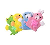 TEHAUX Lot de 4 Moufles Exfoliants à Motifs Dessin Animé pour Garçon et Filles Moufles de Doux pour Corps Couleurs Jaune Canard Vert Grenouille Rose Lapin Bleu Ours Outil de Bain