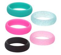 TEHAUX Lot de 5 Bagues en Silicone Alimentaires à Paillettes Taille 9 Unisexes Légères et Extensibles Anneaux de Mode pour Femmes et Hommes Accessoires Usage Couleur Aléatoire