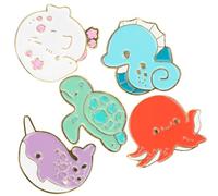 TEHAUX Lot de 5 Broches en Émail Animaux Marins Broches Décoratives Dessin Animé Accessoires pour Vêtements et Foulards Motifs Océaniques Colorés Pin’S Fantaisie pour Usage Quotidien