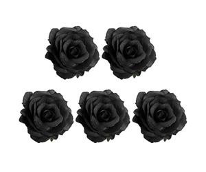TEHAUX Lot de 5 Pinces à Cheveux Fleurs Noires en Tissu Décoratives et Élégantes pour Accessoires Funéraires et Ornements Multi-usages