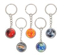 TEHAUX Lot de 5 Porte-Clés Pendentifs de Planète Nocturnes Boules de Verre Phosphorescentes Décoration pour Paquet et Clés Accessoires Présents pour Adolescents