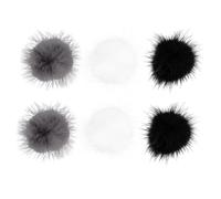 TEHAUX Lot de 6 Boules Décoratives Magnétiques pour Ongles Pompons Amovibles en Fourrure Synthétique Noir Blanc et Gris Accessoires Nail Art pour Décoration DIY
