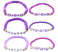 TEHAUX Lot de 6 Bracelets Extensibles en Argile Polymère pour Femmes et Filles, Design Unique Lettres Délicates et Motifs Cœurs, Matériau Doux et Résistant