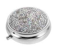 TEHAUX Mini Pilulier Rond Portable en Acier Inoxydable Orné de Cristaux Compartiments Étanches pour Rangement de Remède Boîte à Pilules pour Paquet à Main Usage Quotidien et Voyage