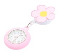 TEHAUX Montre de Poche à Clip pour Infirmières Montre à Quartz Lumineuses Cadran Transparent Motif Cartoon Rose Petite Fleur Accessoire Portable pour Milieu