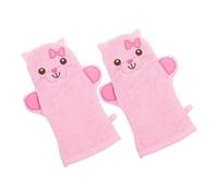TEHAUX Moufles Exfoliants Corps 2 Pcs Grand Taille en Coton Doux Rose Animaux Mignons Bébé Garçon et Filles Massage Bain Bain