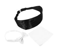 TEHAUX Nœud Blanc Pré-Noué à Bordure Blanche Ceinture de Smoking Noire Pochette Blanche en Polyester Mariage Cérémonie Formelle Gala