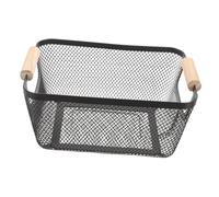 TEHAUX Panier de Rangement Métallique Treillis avec Poignée Bois Panier Rectangulaire Noir Moyen pour Organisation Intérieure pour Cuisine Salle de Bain et Bureau