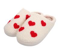 TEHAUX Pantoufles d'Hiver Moelleuses pour Couple Intérieur et Maison Motif Cœur Rouge Taille 40/41 Antidérapantes et Chaudes Adaptées aux Femmes et Hommes pour Automne et Hiver