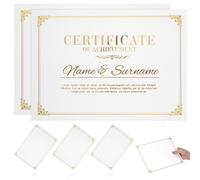 TEHAUX Papier à certificats vierge A4 10 pièces, pages intérieures pour diplômes et certificats, bordures dorées, papier multi-usage, anti-transpercement de l’encre, pour récompenses