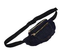 TEHAUX Paquet Bandoulière en Jean Lavable Bleu Foncé Paquet Banane Vintage Fermeture Éclair Sécurisée Bandoulière Large Réglable pour Shopping Sport et Activités de Plein Air
