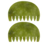 TEHAUX Peignes de Jade Naturels 2 Pièces Lot, Peigne Massage Cuir Chevelu Dents Larges, Pierre Jade Polie pour Soin Visage et Corps, Relaxation Musculaire, Bien-détente, Usage Quotidien