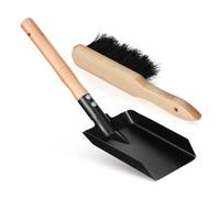 TEHAUX Pelle à cheminée metal avec balayette à poils doux manche bois Kit nettoyage léger pour barbecue et foyer intérieur