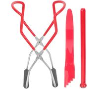 TEHAUX Pince Lève-bocaux Antibrûlure INOX Kit Maison pour Conserves avec Aimant et Mesureur Rouge Outil Robuste et Antidérapant pour Cuisine Familiale