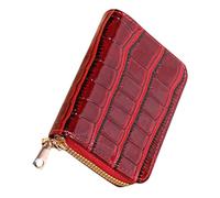 TEHAUX Porte-Cartes Multifonction Féminin à Soufflet en PU Rouge, Petit Portefeuille Organiseur de Cartes, Pochette de Rangement pour L’extérieur Voyage