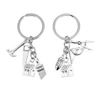 TEHAUX Porte-Clés Architecte Créatif en Métal Argenté Lot de 2 Pièces Marteau et Règle Petit et Léger pour Clés Paquet à Dos ou Paquet à Main Accessoire Décoratif Multifonctionnel