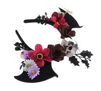 TEHAUX Serrage-tête Halloween Léger en Tissu Noir avec Ailes de Chauve-souris et Crâne Orné de Fleurs, Accessoire Festif pour Cheveux pour Photographie et Fête des Morts