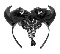 TEHAUX Serrage-tête Halloween Noir Cornes de Diable et Crâne, Léger et Flexible, Accessoire Unique pour Cheveux, pour Soirées Maquillage et Cosplay