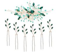 TEHAUX Set de 7 Accessoires de Coiffure Vintage Verts Peignes et Épingles à Cheveux en Strass pour Mariées et Demoiselles d'Honneur Fourchettes à Chignon Légères et Décoratives