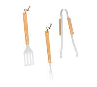 TEHAUX Set Ustensiles BBQ Acier Inoxydable avec Manches Bois Durables pour Barbecue Extérieur Camping et Usage Quotidien avec Étui Oxford