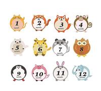 TEHAUX Stickers Autocollants Bébé Mois 12pcs en Pvc Design Cartoon Adorable, Pratique pour Photo Props et Vêtements, Différentes Couleurs pour -né