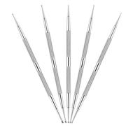 TEHAUX Stylo à Pointe pour Nail Art en Acier Inoxydable Argenté, Design Double Tête Différentes Tailles de Points, Ensemble de 5pcs pour Décoration DIY et Pose de Strass