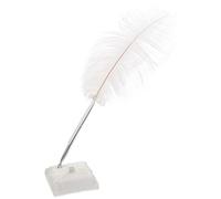 TEHAUX Stylo Plume Blanche pour Signature de Mariage avec Support Élégant Décoré de Strass en Métal et Satin, pour Jours Spéciaux et Cérémonies
