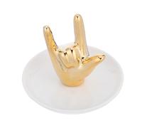 TEHAUX Support à Bagues en Céramique Dorée Forme Main, Rangement Multifonctionnel pour Colliers, pour Coiffeuse ou Bureau Décoratif et Artistique