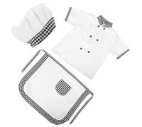 TEHAUX Tablier Cuisine Garçon et Filles Poche Costume de Chef Garçon 110 CM Tissu Gris à Carreaux Short Manche Tenue de Chef pour Tout-Petit Déguisement pour Jeu de Rôle Culinaire