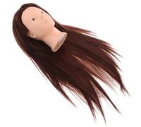 TEHAUX Tête de Mannequin Coiffure avec Cheveux Synthétiques Réalistes Taille Standard Couleur Châtain Foncé pour Entraînement au Bouclage Tresses et Chignons pour Formation en Salon