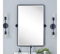 TEHOME Farmhouse Miroir de Salle de Bain rectangulaire pivotant avec Cadre en métal Noir 50,8 x 76,2 cm