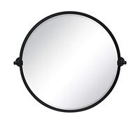 TEHOME Miroir de Salle de Bain Rond pivotant de 66 cm avec Cadre en métal Noir Mat, Miroir de courtoisie biseauté pour Mur