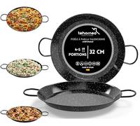 TEHORNEO Paella, Poele Paella en Acier Émaillé 32 cm 4-5 portions, Plats, Poele, Plat Induction, Compatible avec Plaques à Induction, Vitrocéramiques, Gaz