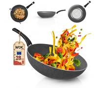 TEHORNEO Wok Induction, Wok, 28 cm Aluminium Antiadhésif Sans Pfas, Poele Wok, Poele Wok Induction, Woks et Poêles à frire, Wok 28 cm, Compatible avec Induction, Vitro, Gaz et Électriques