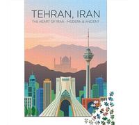 Tehran Iran Cityscape Poster Idée Festive Puzzle en Bois, 1000 pièces
