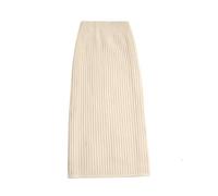 TEidea Jupe Longue Femme Robe en Laine pour Femmes: Robe en Tricot Taille Haute Midi, Jupe d'hiver Chaude Et Élégante-Couleur Beige-M
