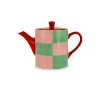 Teiera In Stoneware A Scacchi Rosa Verde 850ml